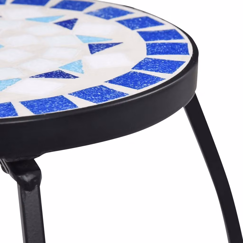 Berkfield Home Set of 3 Mediterranean Style Round Mosaic Tables in Blue and White Ceramic with Powder Coated Steel Frames – 3