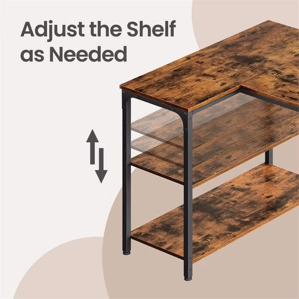 Nordara L-Shaped Corner Gaming Desk with Storage in Brown, W/D: 100 x 100 cm – 5