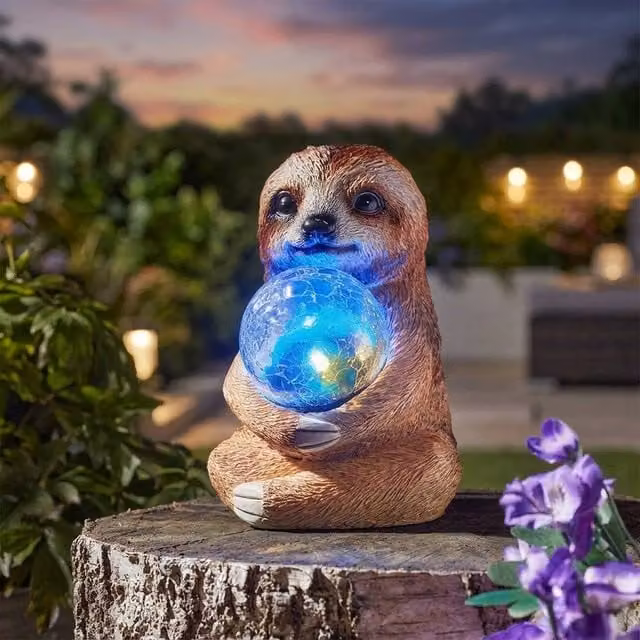 Garden Greatness Sloth Sphere Solar Garden Ornament Light in Brown and Multicolour