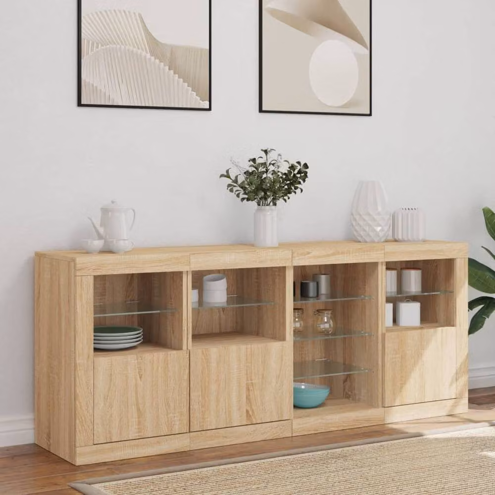 Berkfield Home Sonoma Oak Sideboard with Integrated LED Lights in Light Brown, W/D/H: 164 x 37 x 67 cm – 2