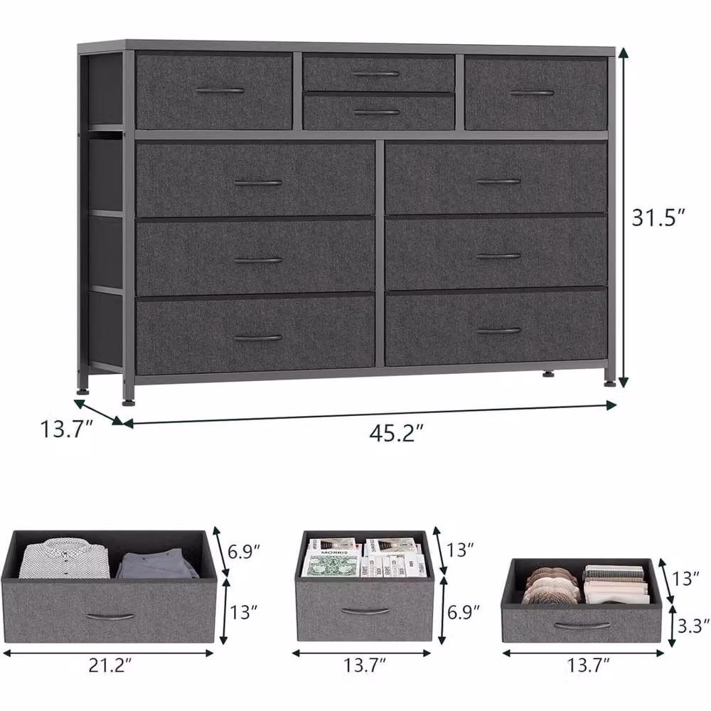 VOGREX 10 Drawer Freestanding Storage Organiser Unit in Black – 2