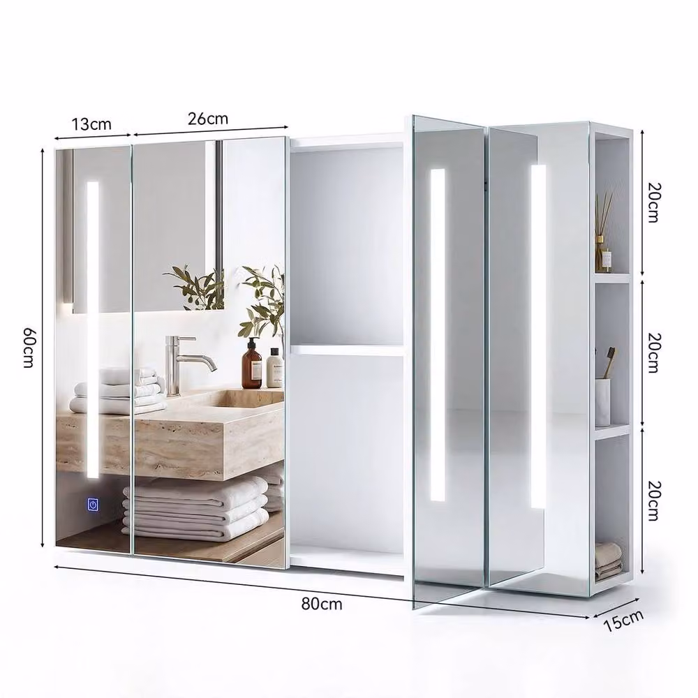 FORGEVIO Modern Wall Mounted Double Door LED Bathroom Mirror Cabinet in Silver – 2