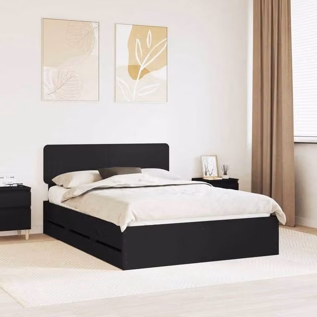 Berkfield Home Modern Bed Frame with Drawers in Black, Engineered Wood, W/D/H: 150 x 200 cm