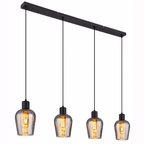 Globo Lighting Ryan Bar Pendant Ceiling Light with Black and Grey Smoke Glass Shades, Height: 150 cm – 1