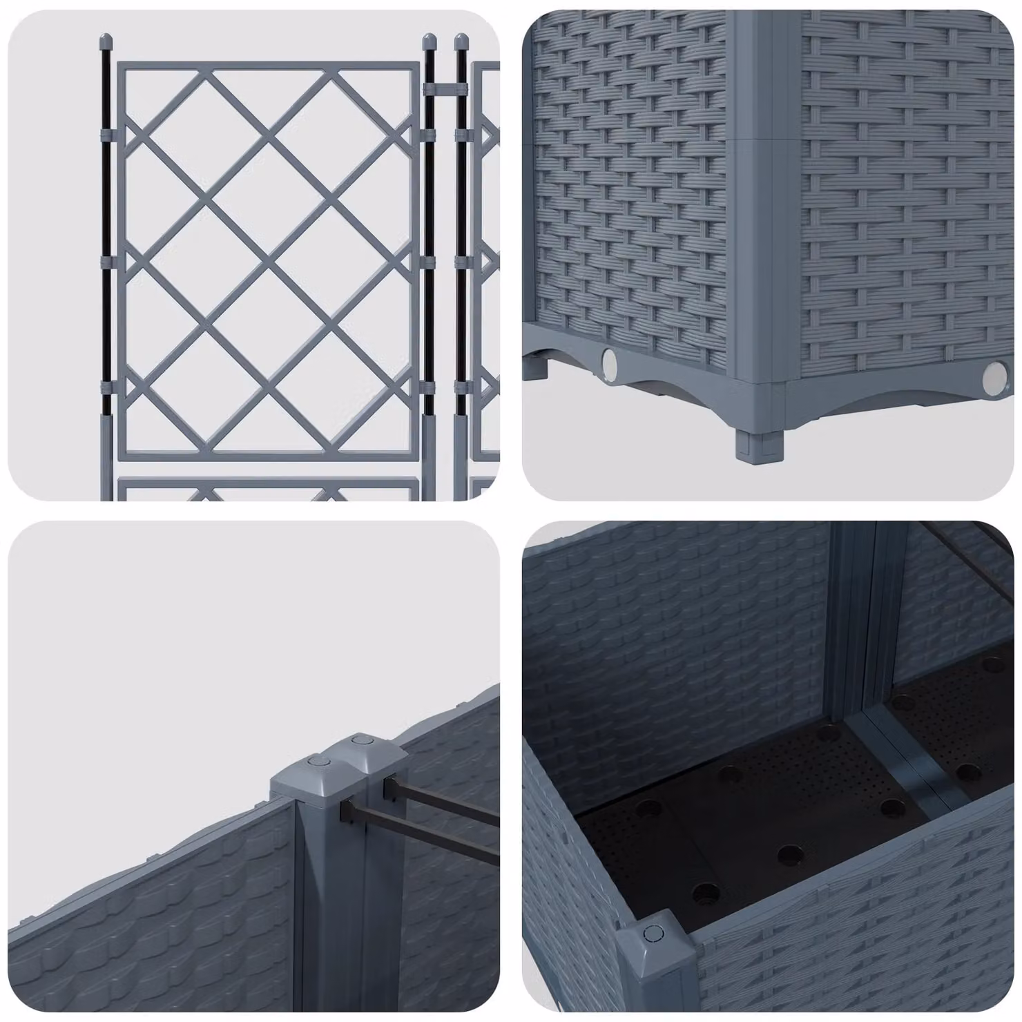 Berkfield Home Garden Planter with Trellis, 3 Piece Set, Grey, W/D/H: 80 x 80 x 143 cm – 4