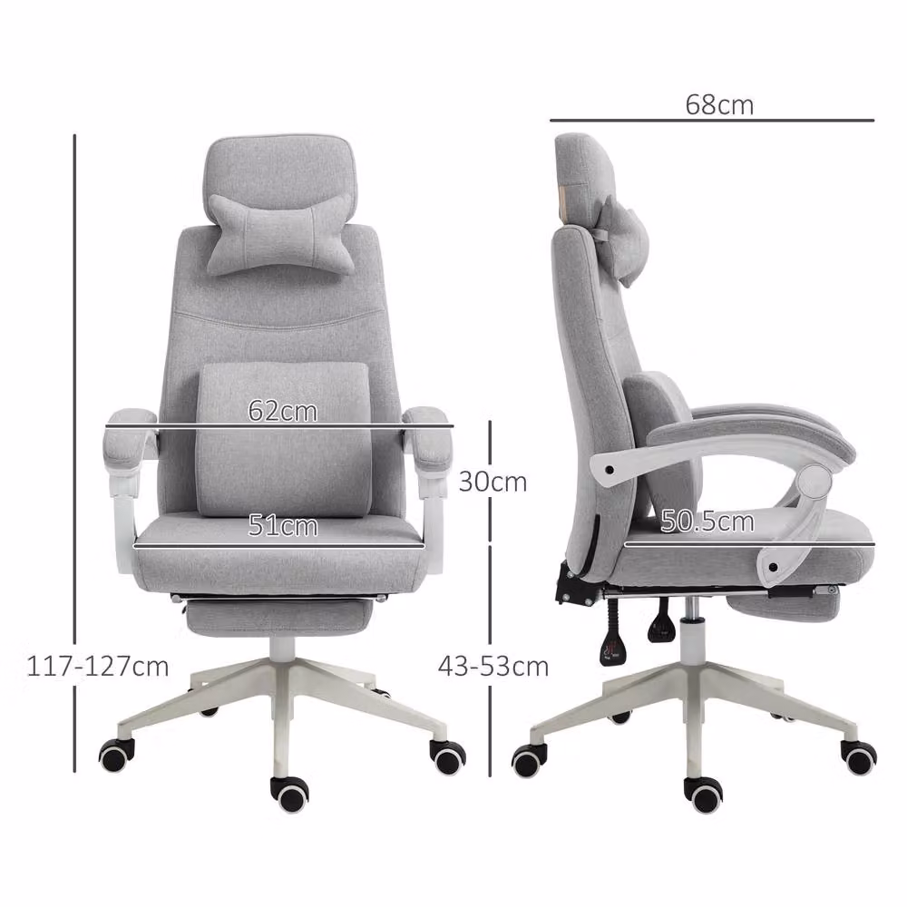 ERGOVEXA Grey Fabric Executive Office Chair with Retractable Footrest, Headrest and Height Adjustment – 2