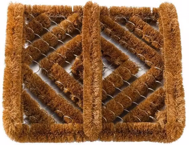 Garden Mile Natural Coir Rectangular Door Mat with Wire Brush in Brown