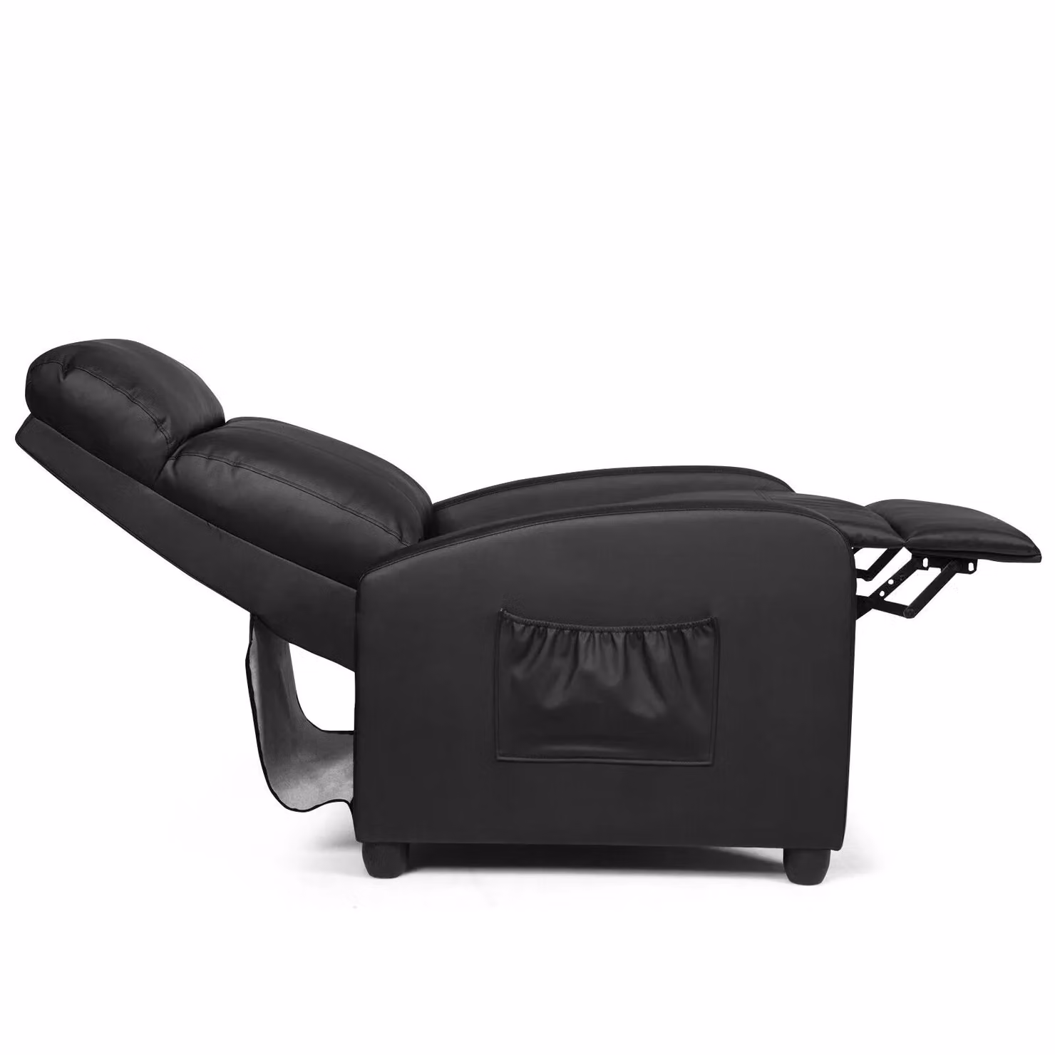 Gymax Black Synthetic Leather Upholstered Recliner Armchair with Adjustable Backrest and Metal Frame – 9