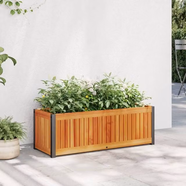 Berkfield Home Garden Planter in Brown, Solid Wood and Steel, W: 80 cm, D: 30 cm, H: 27.5 cm