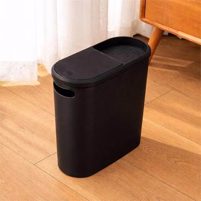 PAWNORA Slim Touch Plastic Bathroom Trash Can, Black
