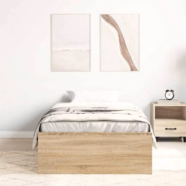 Berkfield Home Modern Sonoma Oak Bed Frame in Beige, W/D/H: 100 x 35 x 200 cm