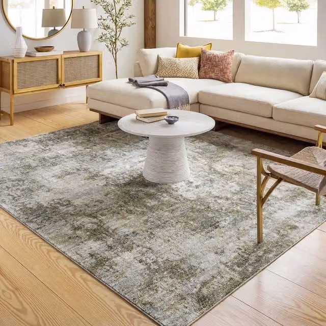 Livabliss Avellino Modern Abstract Marble High Pile Living Room Rug in Green, Grey and Beige, W: 200 cm, D: 280 cm – 1