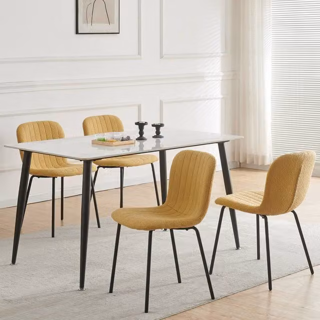 MCC Direct Bella Luxe Set of 4 Yellow Bouclé Teddy Faux Fur Dining Chairs with Black Metal Legs