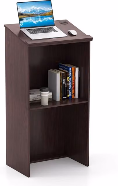 Costway Podium Hostess Stand with Storage Shelf in Brown, Height: 117 cm