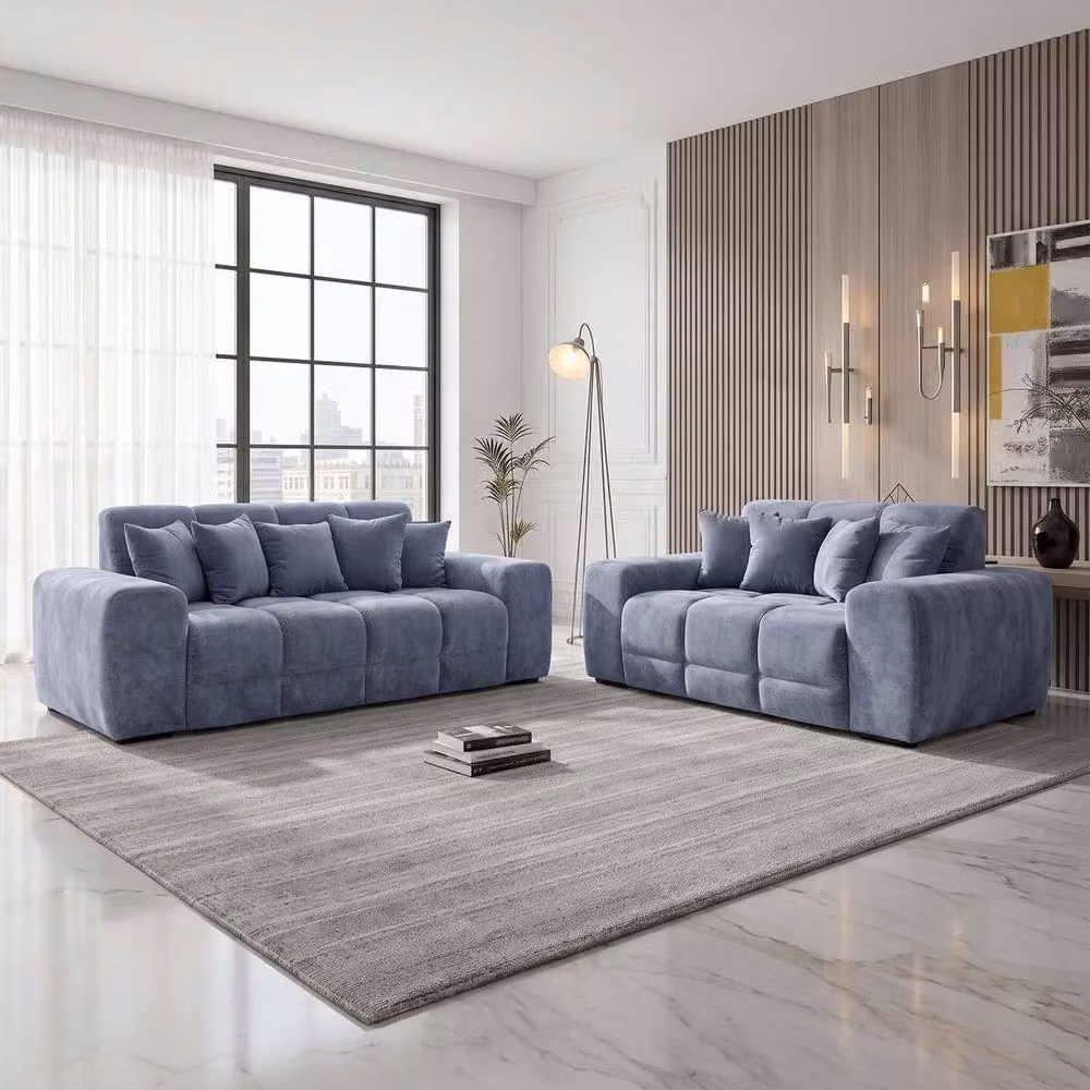 Furnishings For Less UK Jenson Grey Plush Velvet 3 and 2 Seater Sofa Set with Scatter Cushions – 2