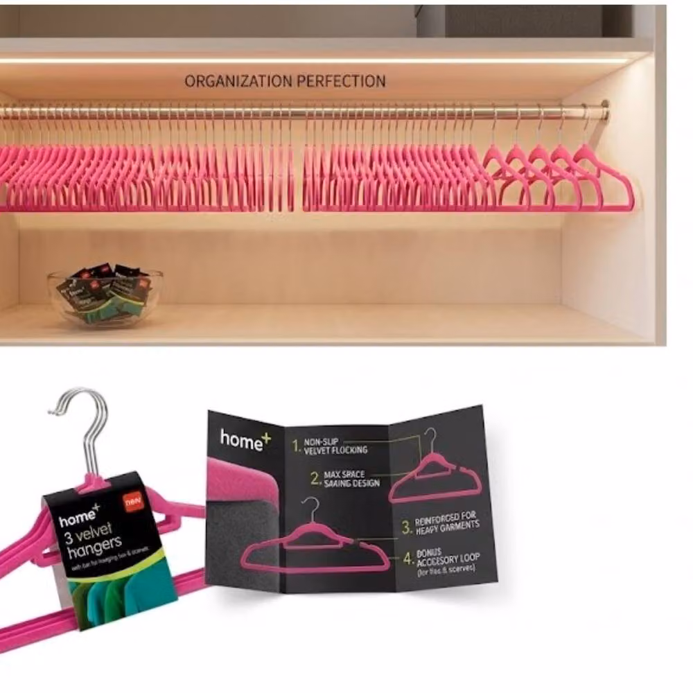 Bedsland H Plus 3 Pack Non Slip Velvet Flocked Closet Storage Hangers in Pink – 2