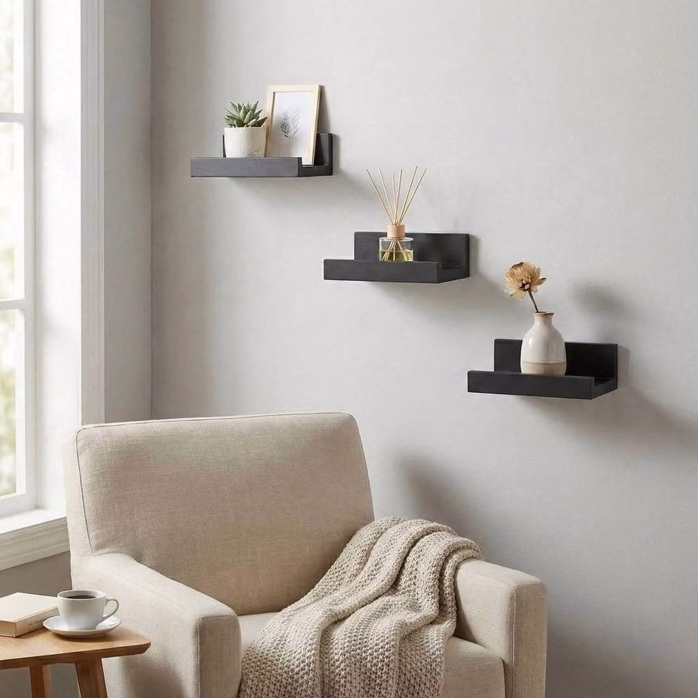 Havendro Set of 3 Black U-Shaped Floating Wall Shelves with Matt Finish – 3