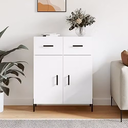vidaXL Modern White Sideboard in MDF and Metal, W/D/H: 69.5 x 34 x 90 cm – 2