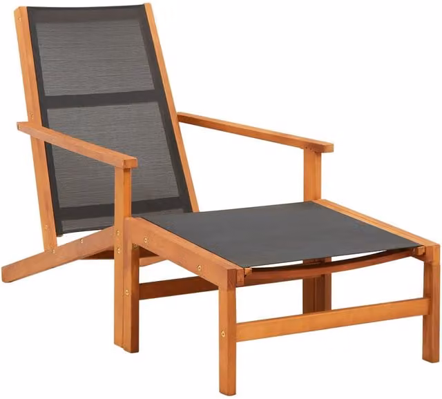 Berkfield Home Garden Chair with Footrest in Black Solid Eucalyptus Wood and Textilene – 1