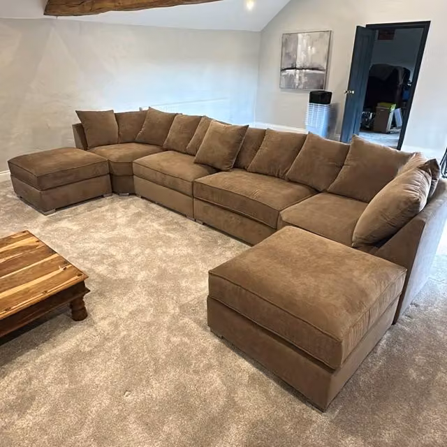 Home & Love Bishop U Shape Cinema Scatterback Corner Sofa XL, Naples Mink Brown – 1