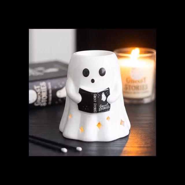 KDMD Ghost Stories Ceramic Oil Burner with Reading Ghost Tiny Book in White – 1