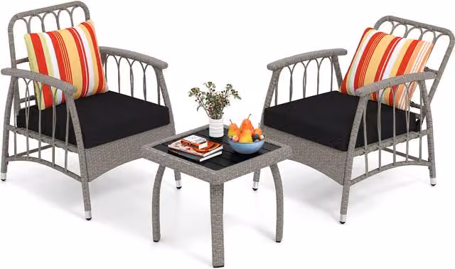 Costway Modern Grey Rattan and Metal Outdoor Conversation Bistro Set