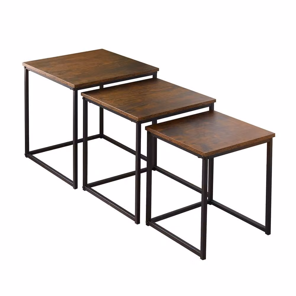 Coopers of Stortford Set of 3 Brown Square Nested Tables, W: 40 cm, D: 41.5 cm, H: 40 cm – 2
