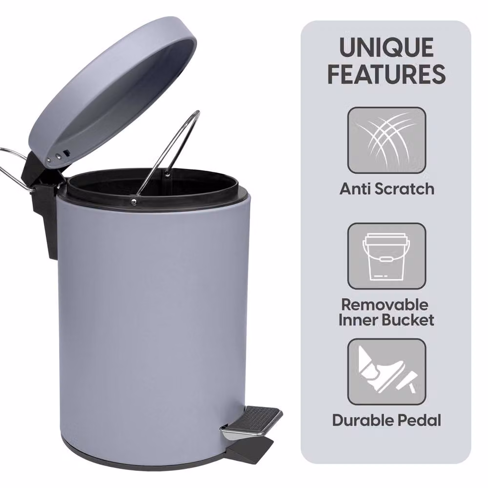 Crystals Stainless Steel 3 Litre Pedal Bin in Grey – 3