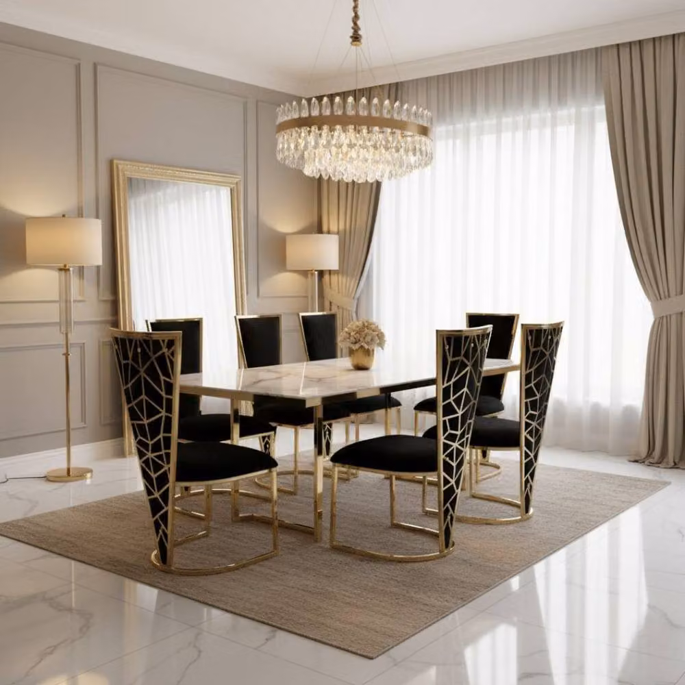 Home Luxe Interior Vienna Set of 2 Modern Dining Chairs in Black and Gold Velvet with Metal Geometric Accents – 5