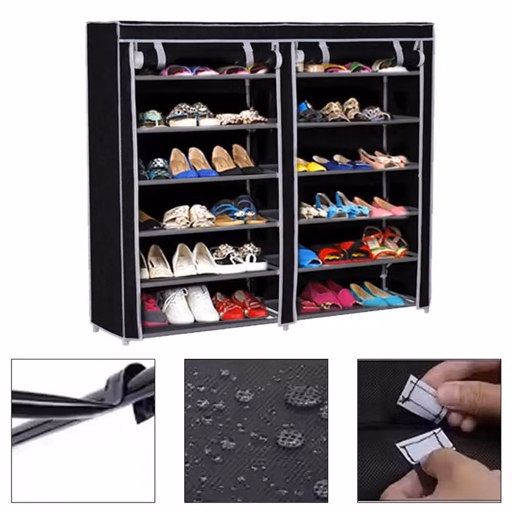 VOGREX 7-Tier Non-Woven Fabric Shoe Storage Organiser Rack in Black – 4