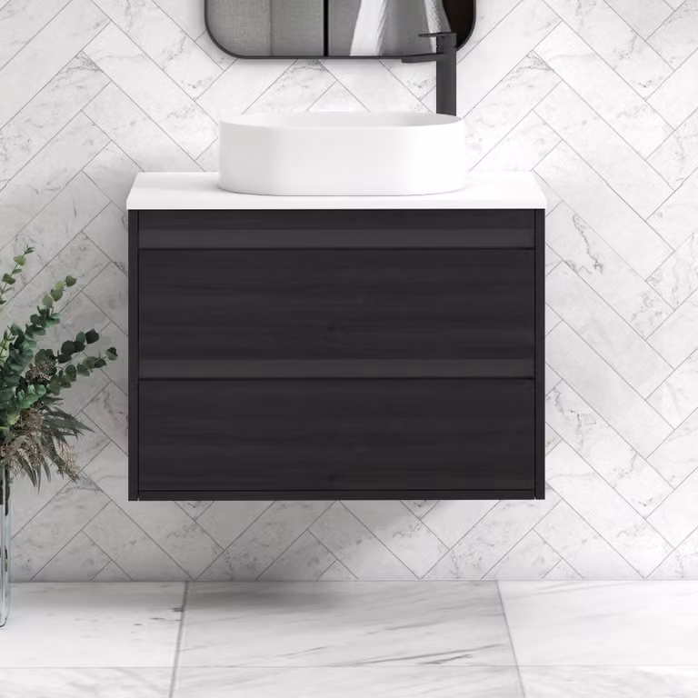 Royal Bathrooms Orion 800mm Hale Wall Hung Vanity Unit with Peak Basin in White and Black Accent Trim