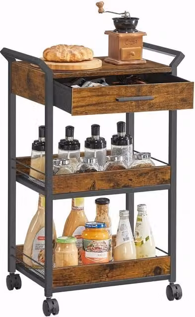 Kelvenix Brown 3-Tier Rolling Cart with Table Top – 1