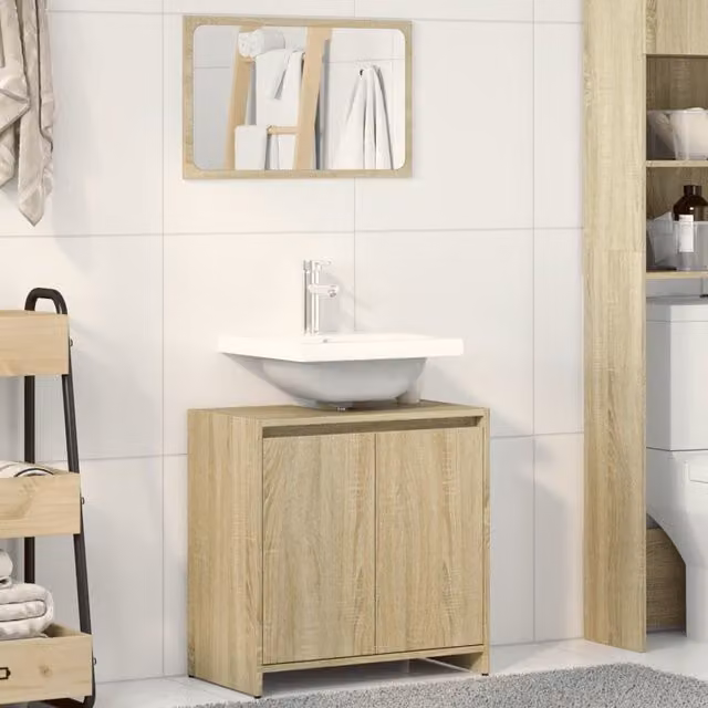 Berkfield Home Modern Wall Mounted Bathroom Furniture Set in Sonoma Oak Brown
