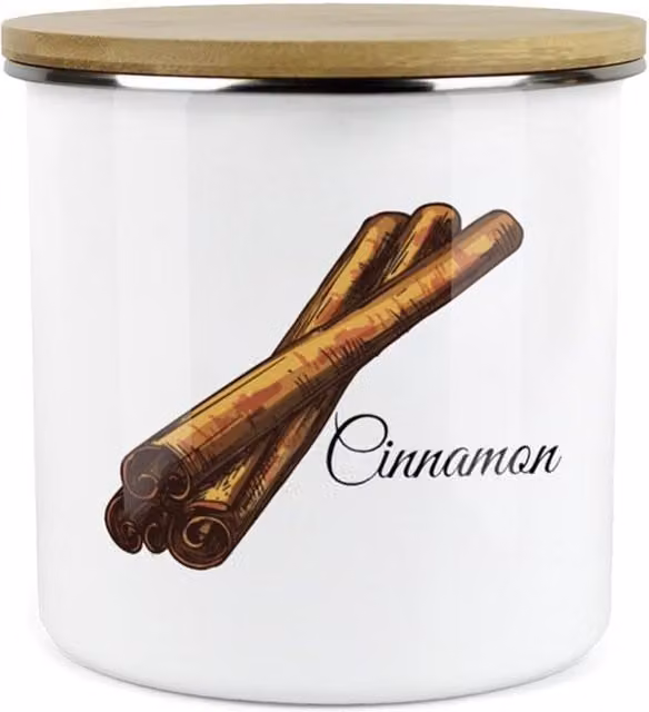 Purely Home Classic Herbs Kitchen Food Storage Canister in White Enamel Ceramic