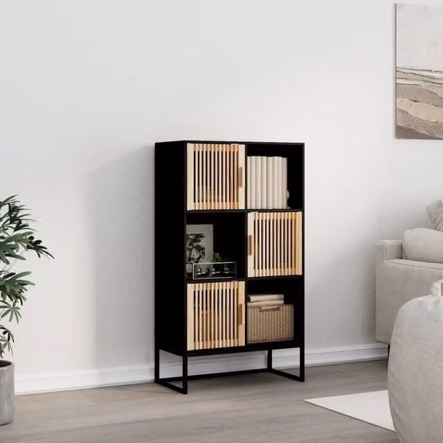 Berkfield Home Black Scandinavian Highboard with Hinged Doors, W/D/H: 70 x 35 x 125 cm