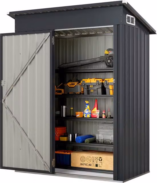 Costway Grey Pent Storage Shed Utility Tool House in Galvanised Steel
