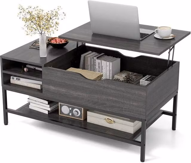 Kelvenix Modern Lift Top Coffee Table in Grey with Metal and MDF Construction