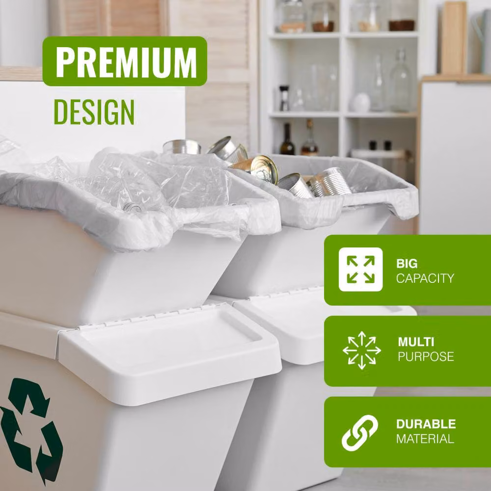 Ecobag Heavy Duty White Bin Liners, 30 Pack, 55L, 15 Microns, W: 58.0 cm, H: 88.0 cm – 2