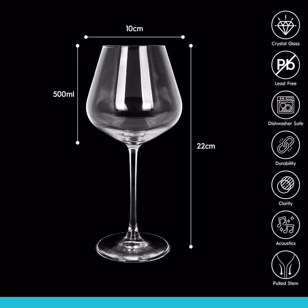 Argon Tableware Knightsbridge Lead-Free Crystal Wine Glasses, 500ml, Pack of 6, Transparent – 4