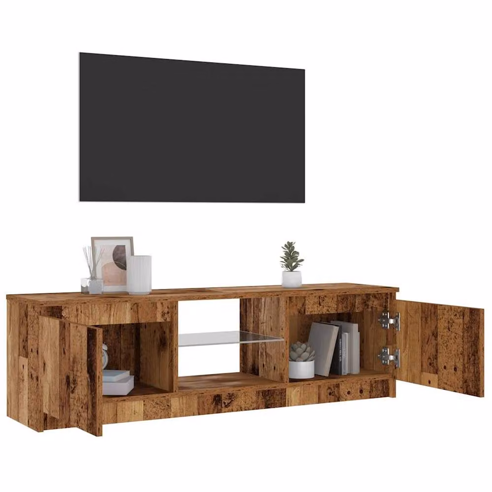 Berkfield Home Modern TV Cabinet with LED Lights in Old Wood Brown, W/D/H: 120 x 30 x 36 cm – 4