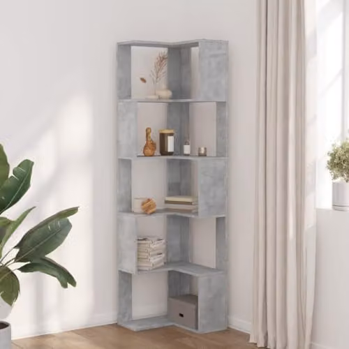 vidaXL 5-Tier Modern Corner Bookcase in Concrete Grey, W/D/H: 50 x 50 x 179 cm – 2
