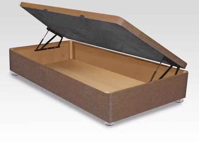 ASC Lunar Side Opening Ottoman Divan Base, Brown Fabric, W/D/H: 90 x 190 x 36 cm
