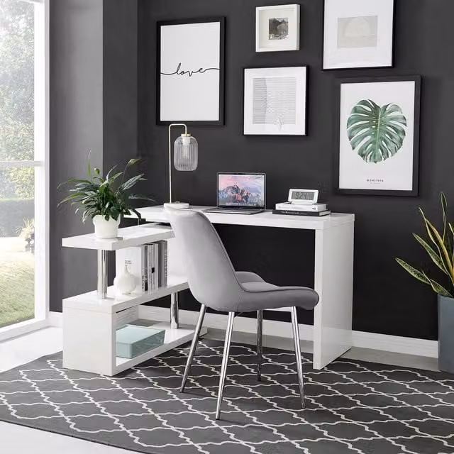 FurnitureboxUK Siena White High Gloss Modern Writing Desk with Rotating Top