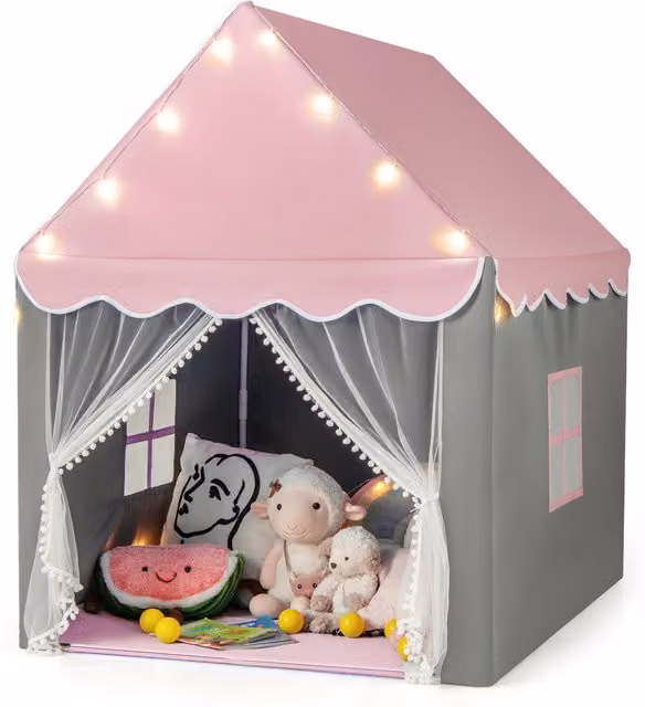 COSTWAY Kids Playhouse Fairy Tent Castle in Pink with Light and Sound Effects