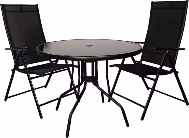 Samuel Alexander Outdoor 2 Person Round Glass Top Garden Dining Table and Chairs Set in Black – 2