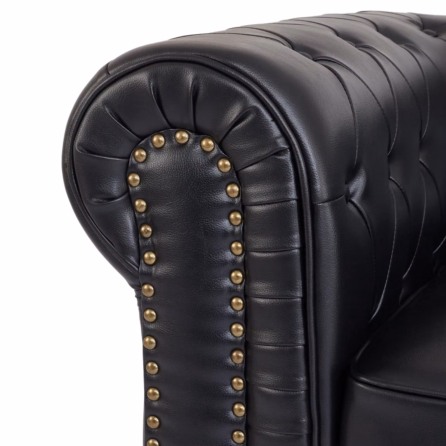 Bravich LTD Chesterfield 2 Seater Sofa in Black Faux Leather with Button Tufting and Wooden Legs – 6