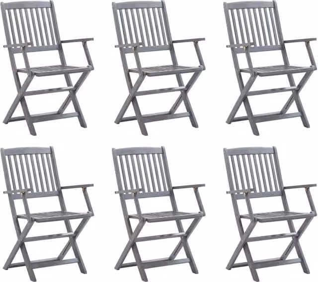 Berkfield Home Set of 6 Folding Outdoor Chairs in Grey Solid Acacia Wood – 1