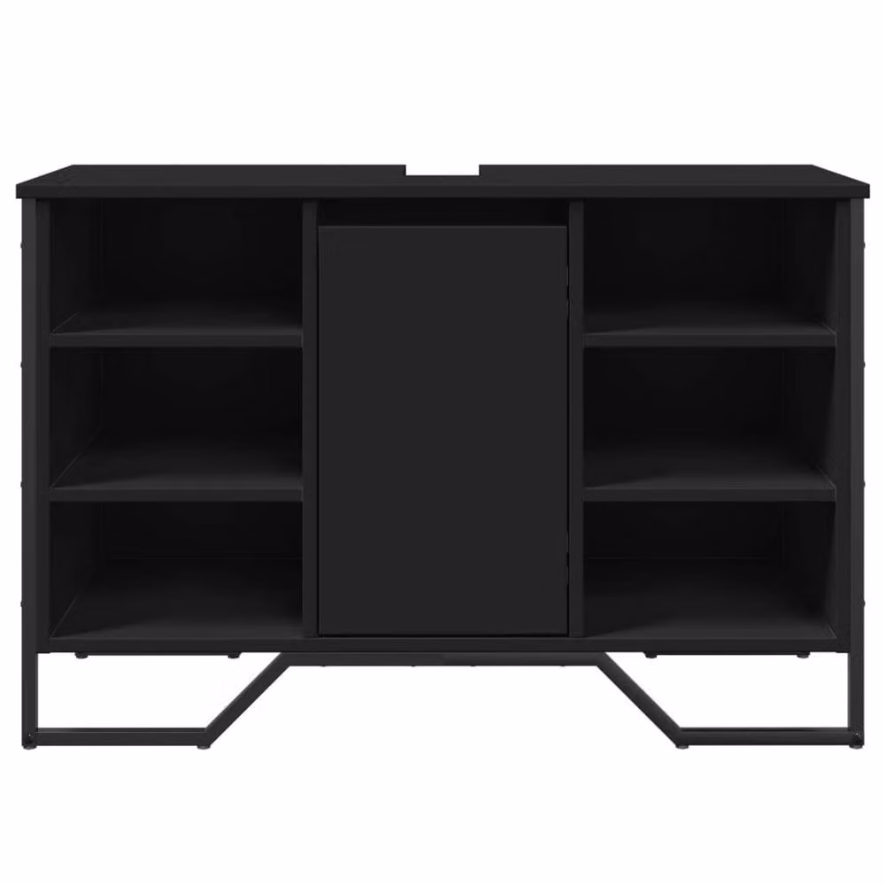 Berkfield Home Black Wall Mounted Bathroom Sink Cabinet with Internal Shelves, W: 91 cm, D: 35 cm, H: 60 cm – 4