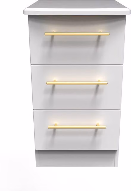 Helmsley 3 Drawer Bedside Cabinet in White with Gold Accents, Ready Assembled