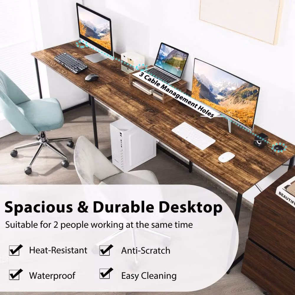 Costway L-Shaped Reversible Corner Computer Desk and Workstation for 2 People in Brown – 3